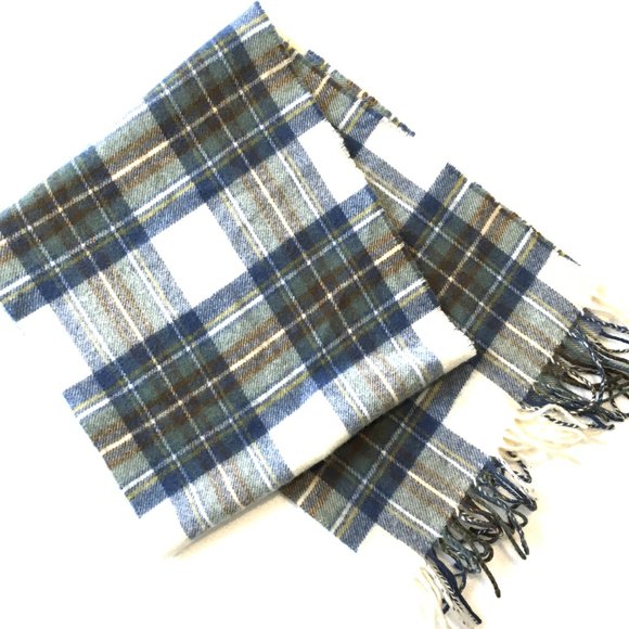 JOHNSTONS of Elgin 100% Soft Lambswool Plaid Scarf Wrap Shawl 60" x 12" EUC - Picture 10 of 11